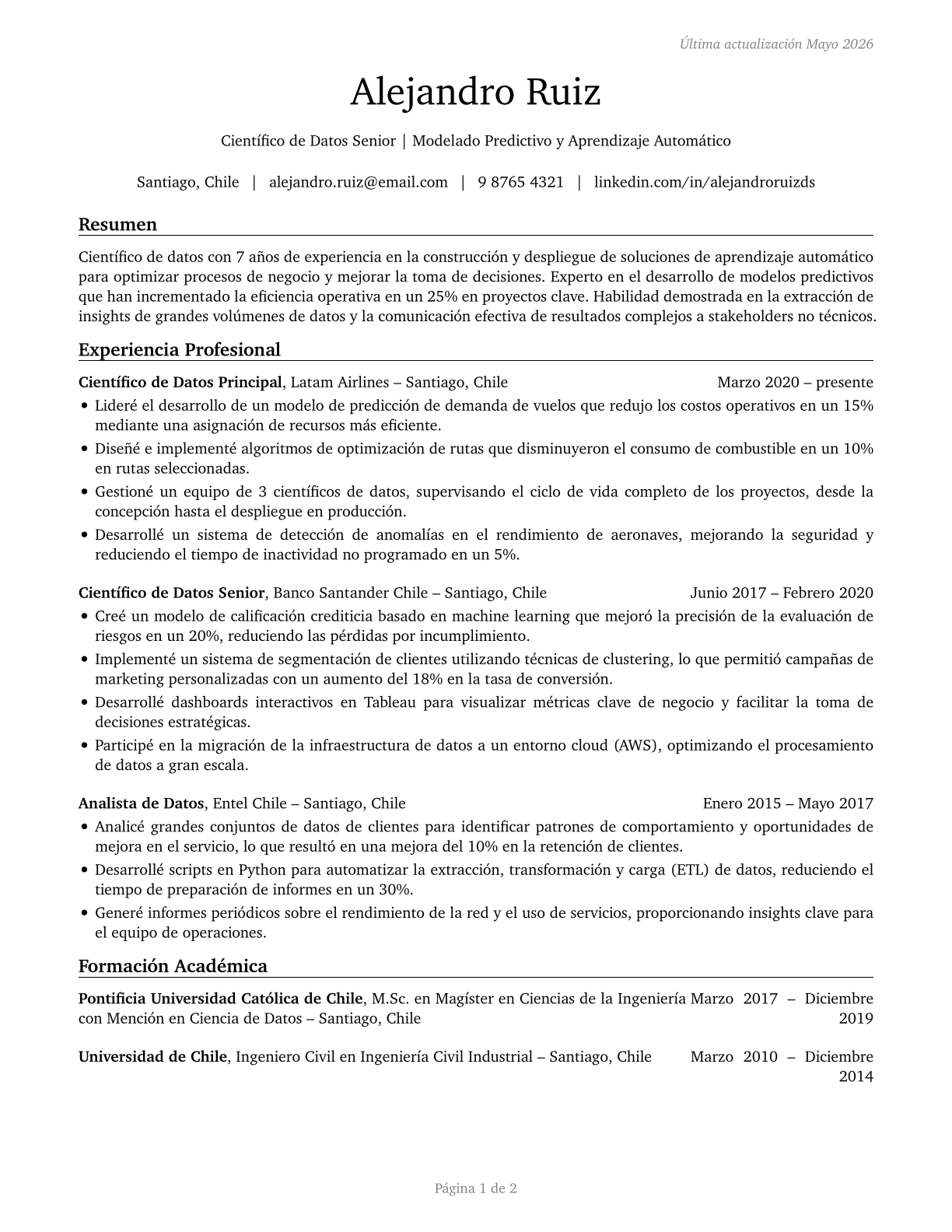Data Scientists CV in Spanish — page 1