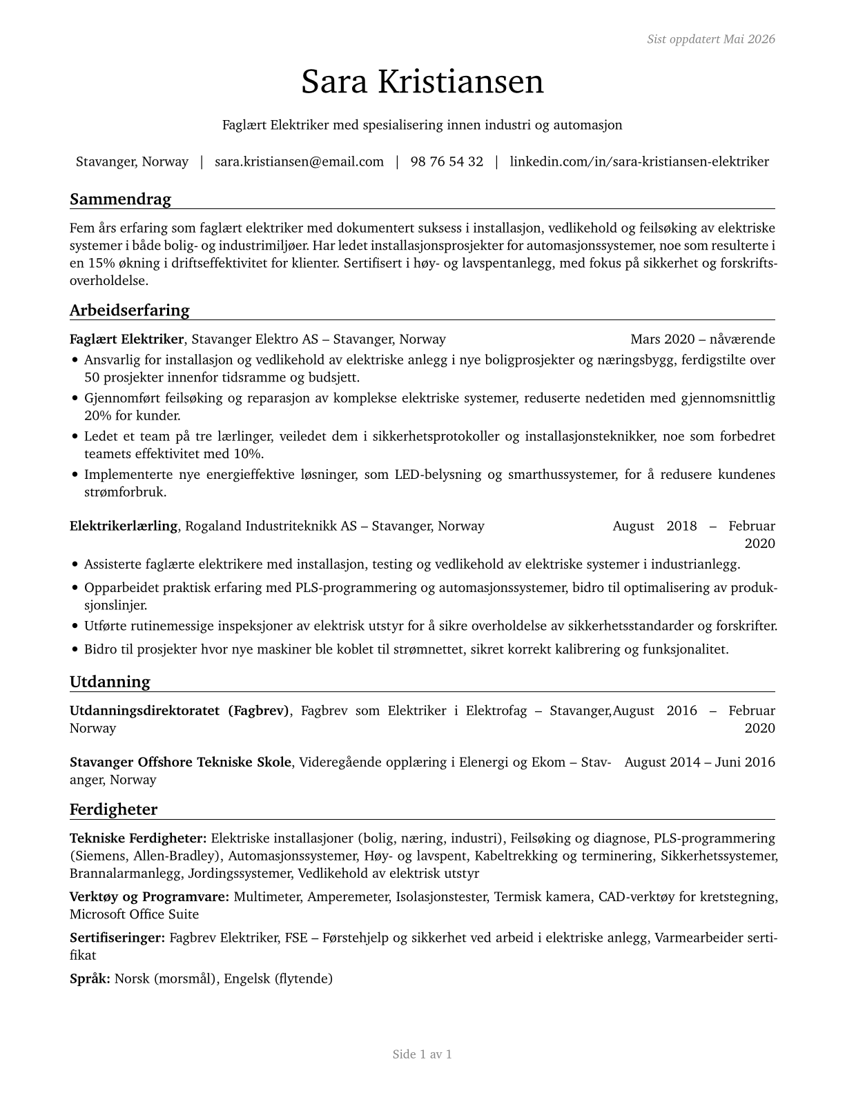Electricians CV in Norwegian_bokmal — page 1
