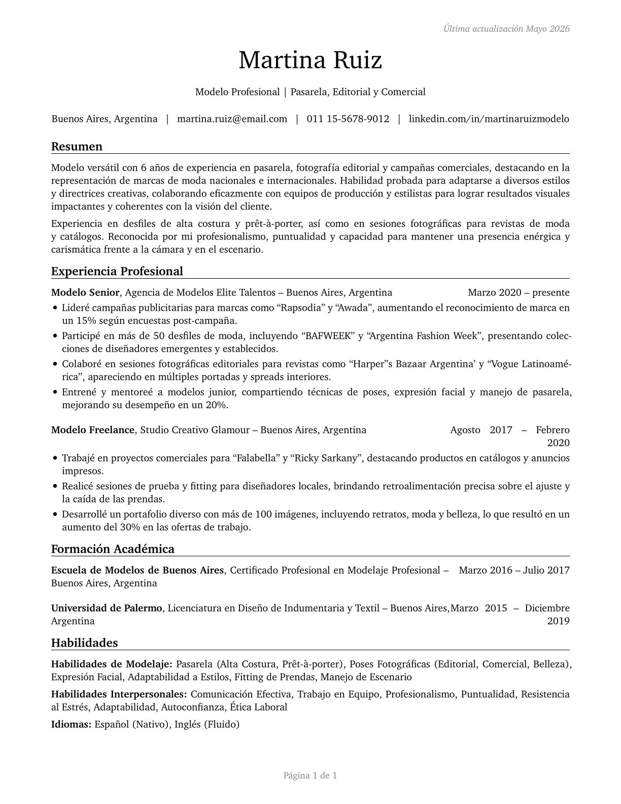Models CV in Spanish — page 1