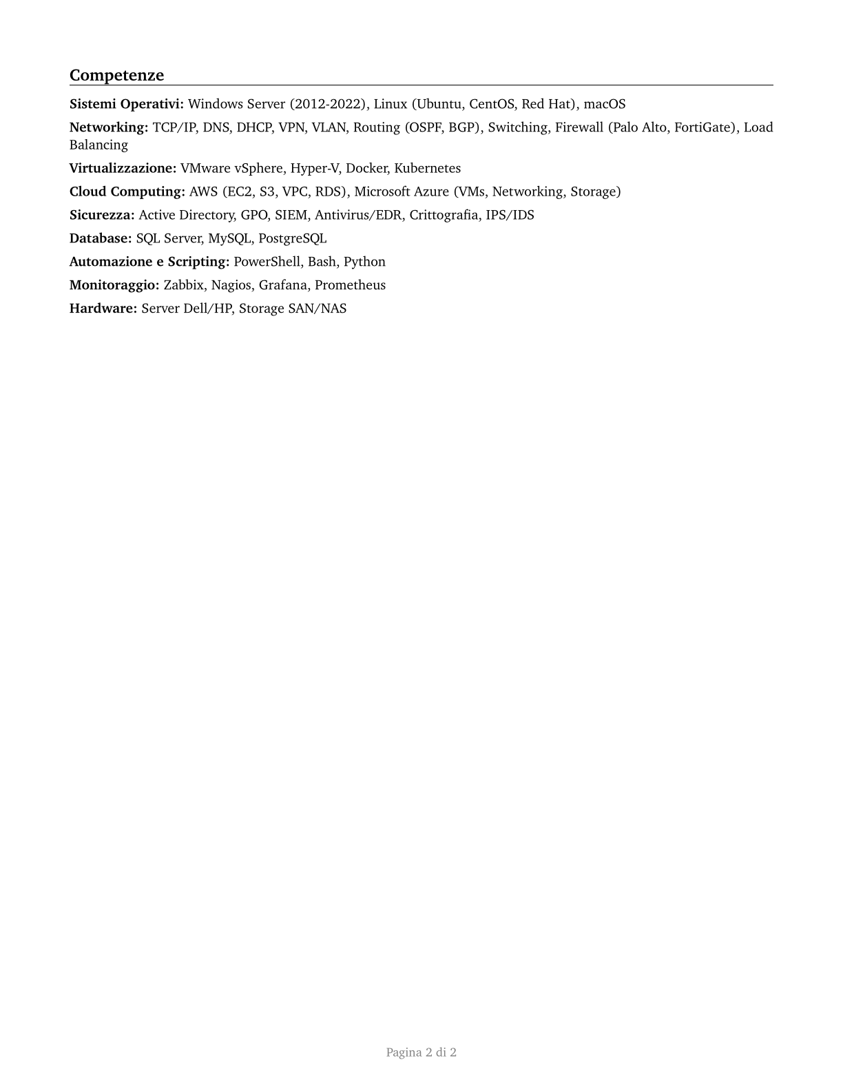 Network and Computer Systems Administrators CV in Italian — page 2