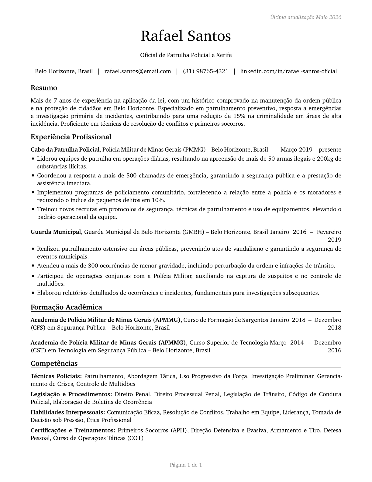 Police and Sheriff's Patrol Officers CV in Portuguese — page 1