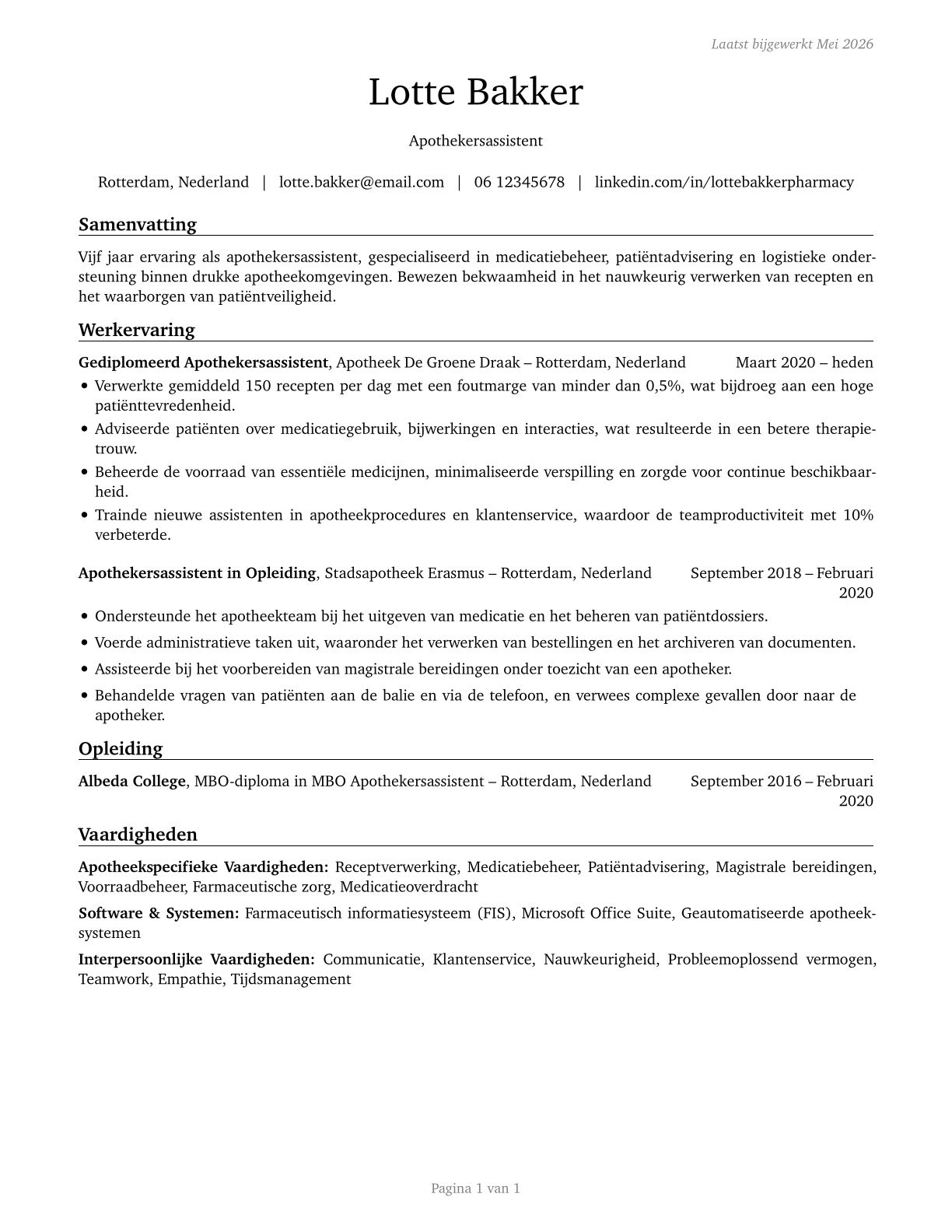 Pharmacy Aides CV in Dutch — page 1