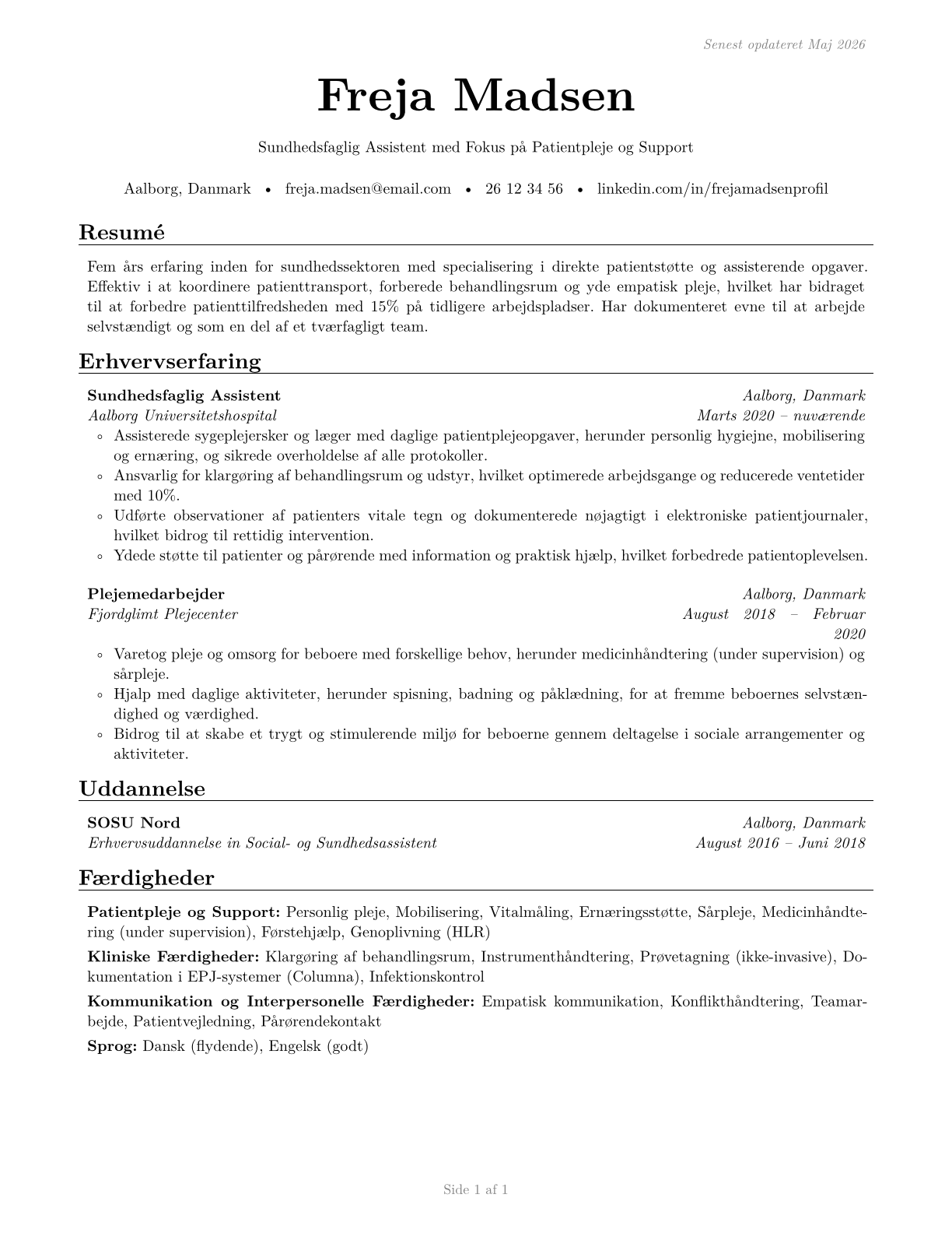 Healthcare Support Workers, All Other CV in Danish — page 1