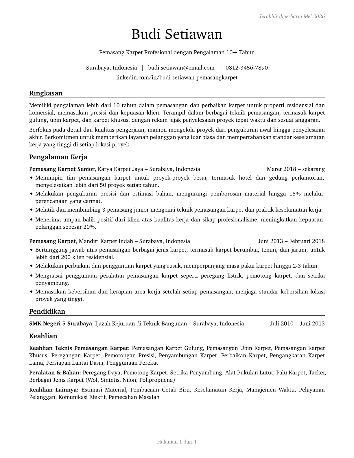 Carpet Installers CV in Indonesian — page 1