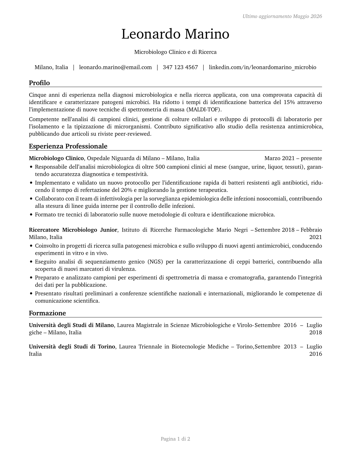 Microbiologists CV in Italian — page 1