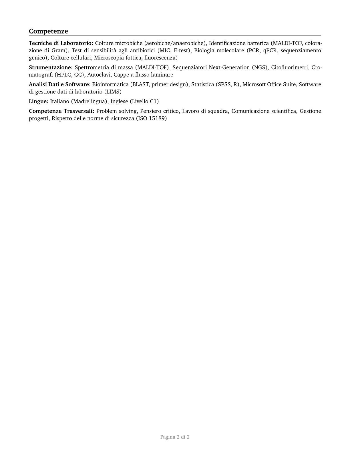 Microbiologists CV in Italian — page 2