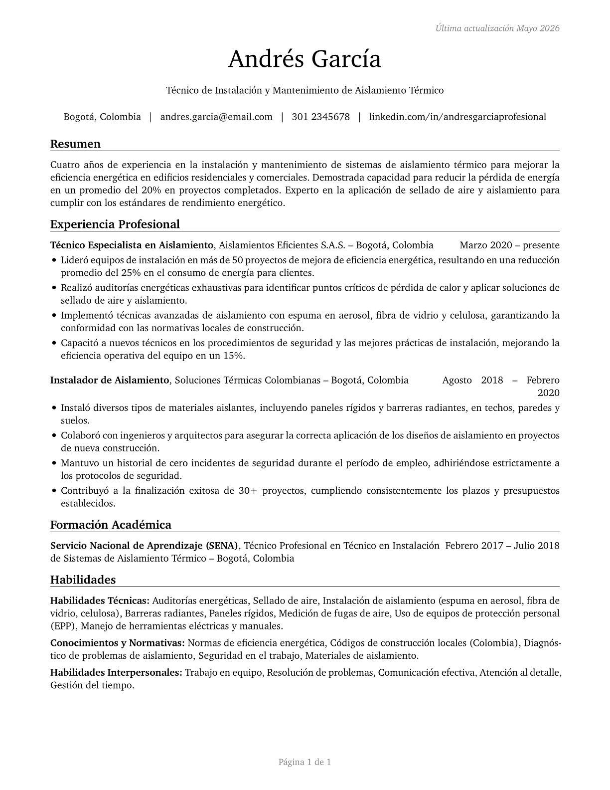 Weatherization Installers and Technicians CV in Spanish — page 1