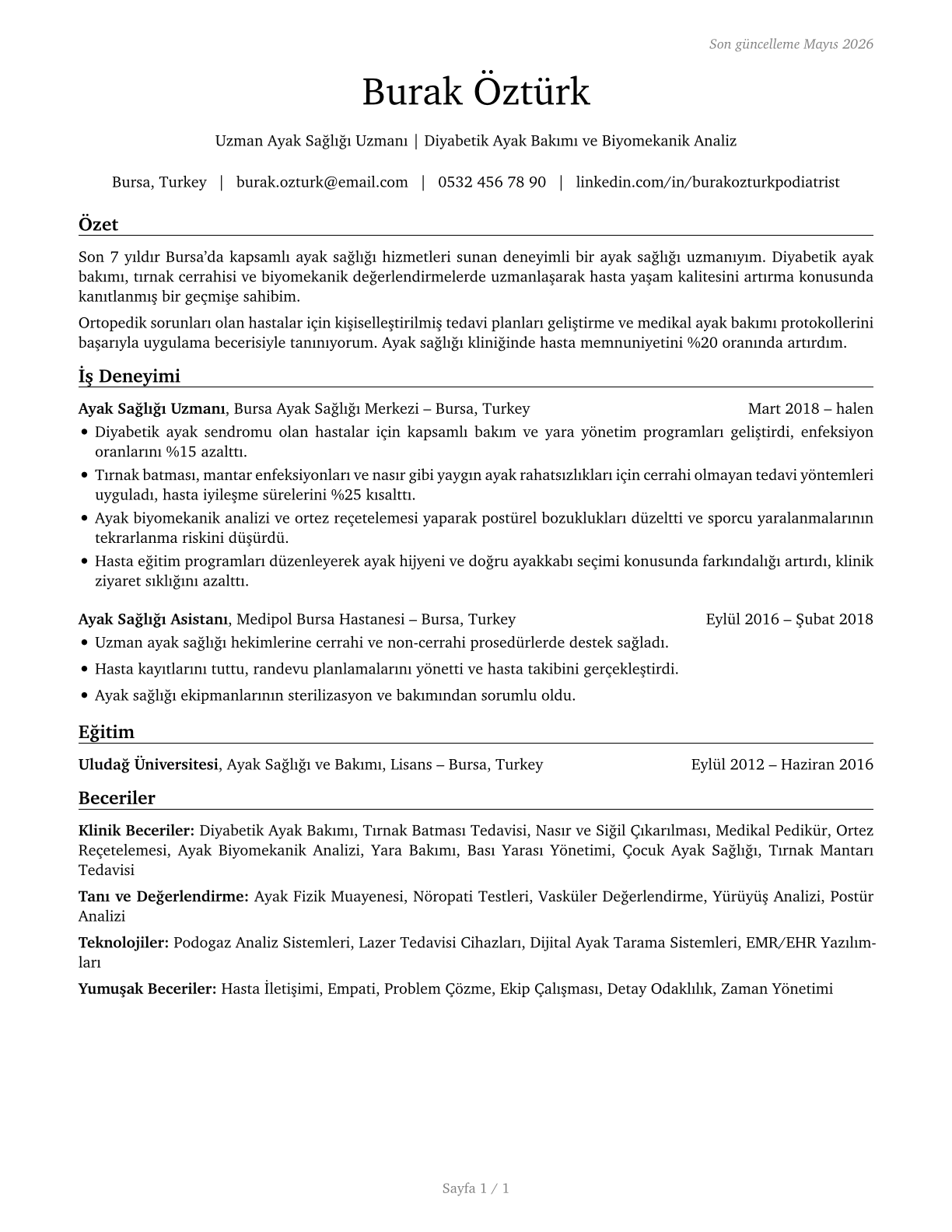 Podiatrists CV in Turkish — page 1