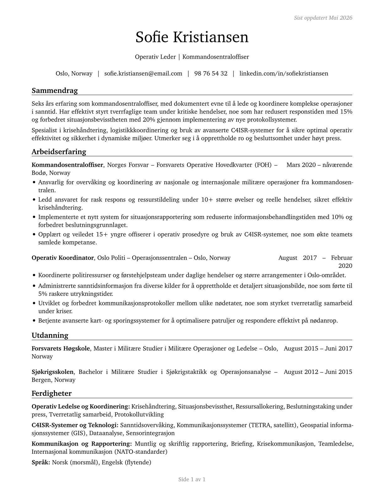 Command and Control Center Officers CV in Norwegian_bokmal — page 1