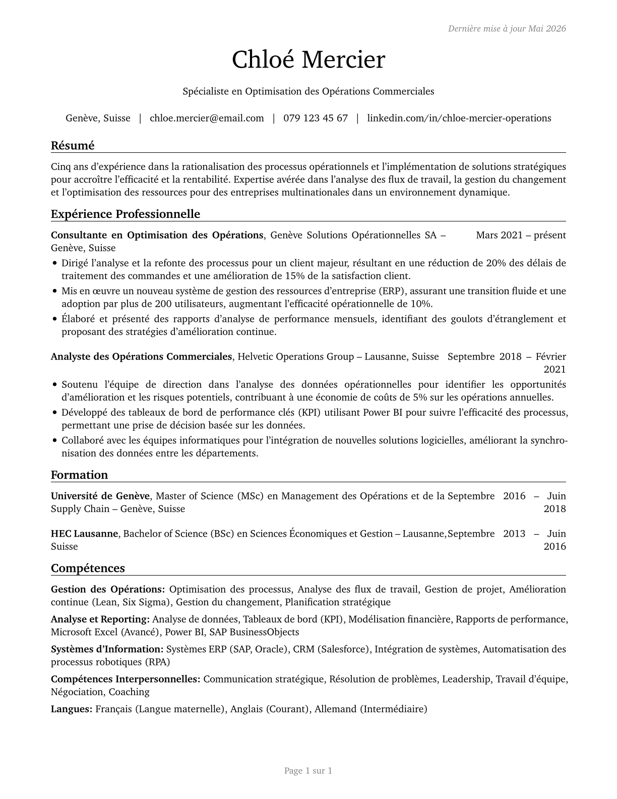 Business Operations Specialists, All Other CV in French — page 1