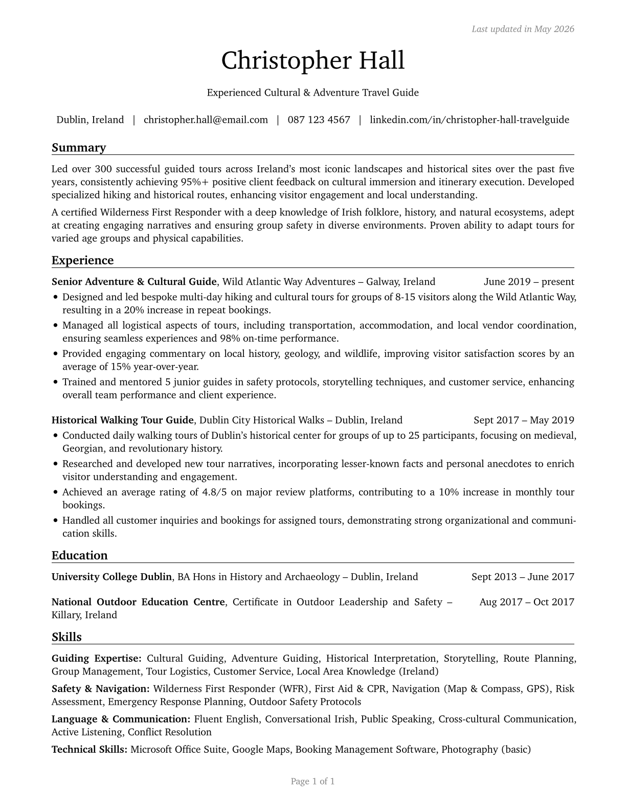 Travel Guides CV in English — page 1