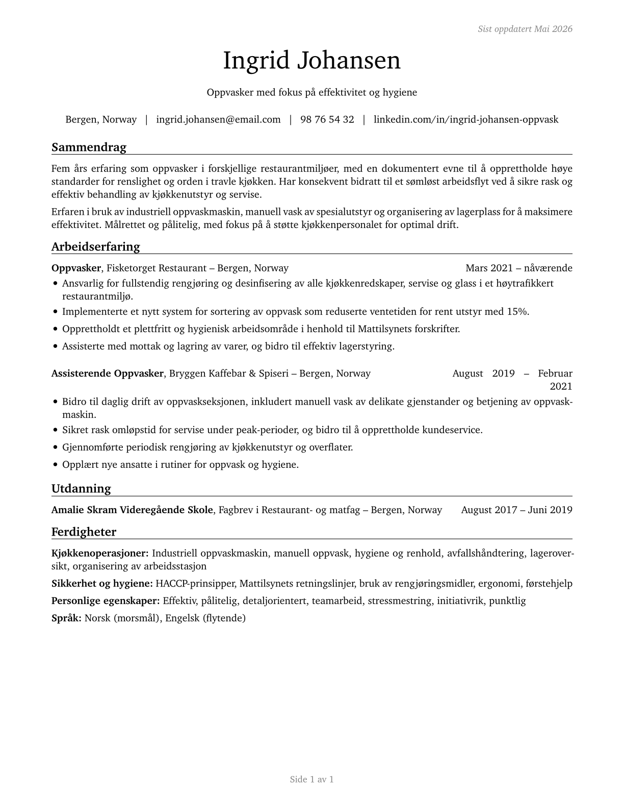 Dishwashers CV in Norwegian_bokmal — page 1