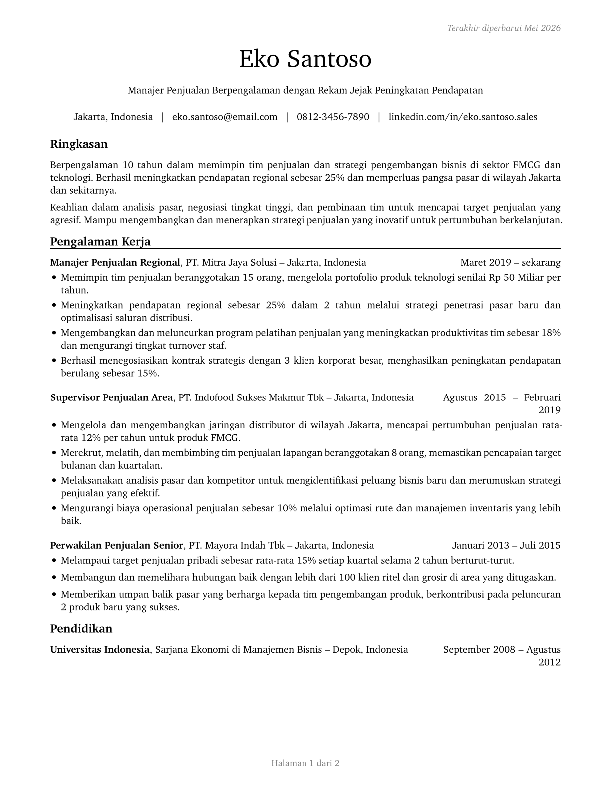 Sales Managers CV in Indonesian — page 1