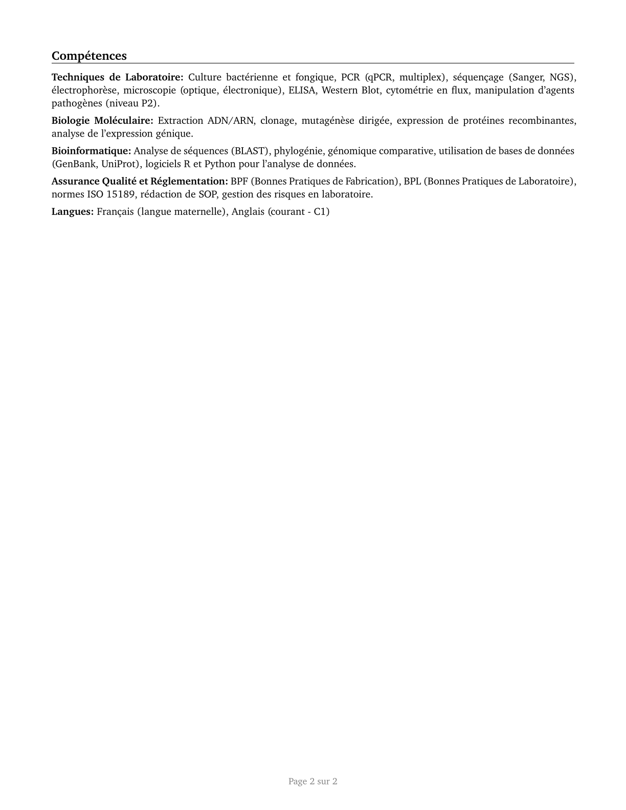 Microbiologists CV in French — page 2