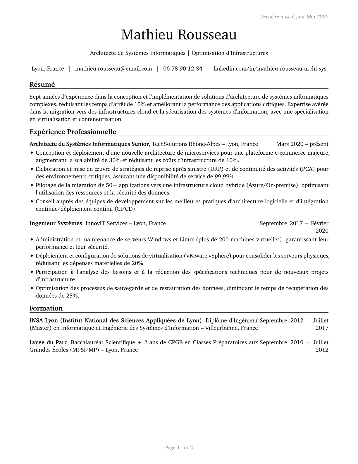 Computer Systems Engineers/Architects CV in French — page 1