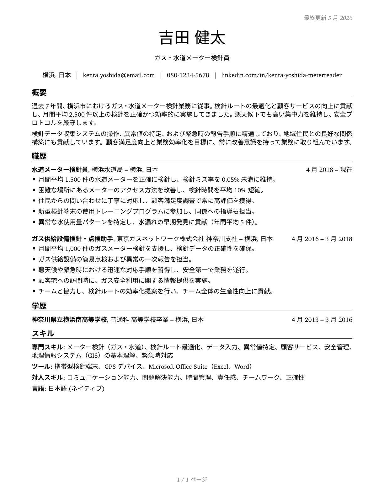 Meter Readers, Utilities CV in Japanese — page 1