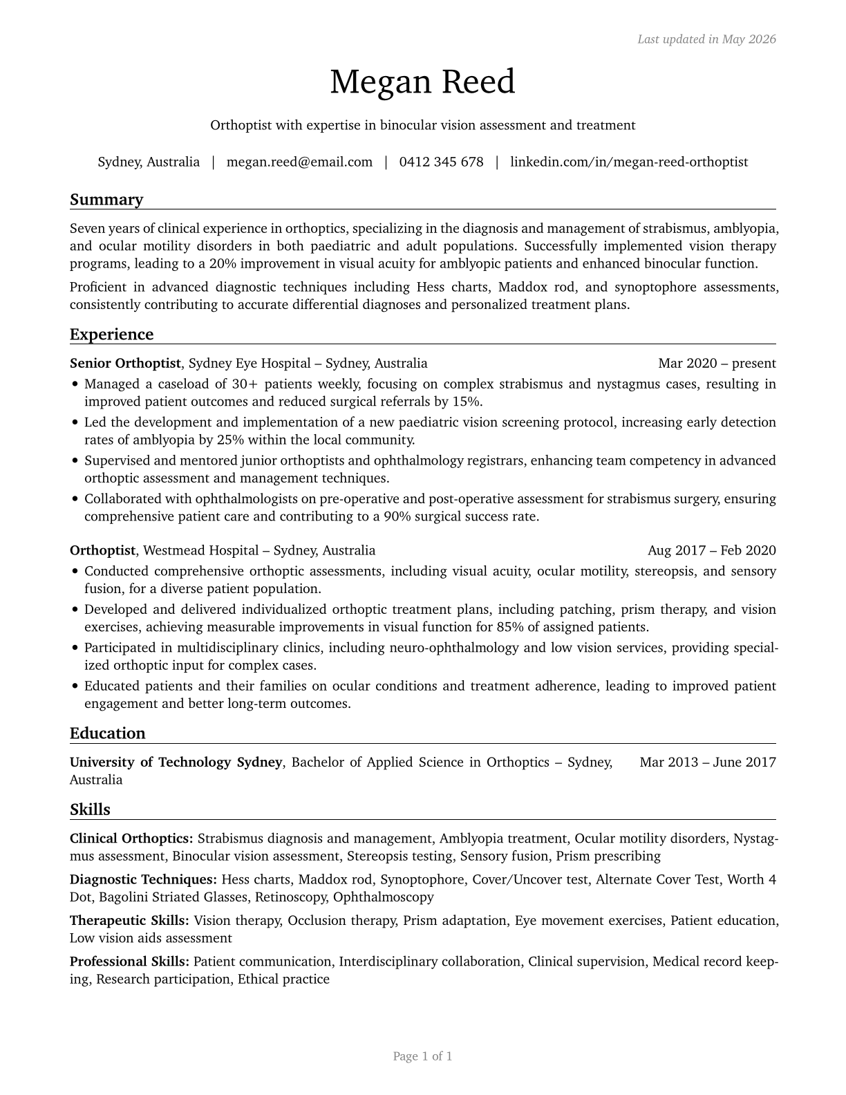 Orthoptists CV in English — page 1