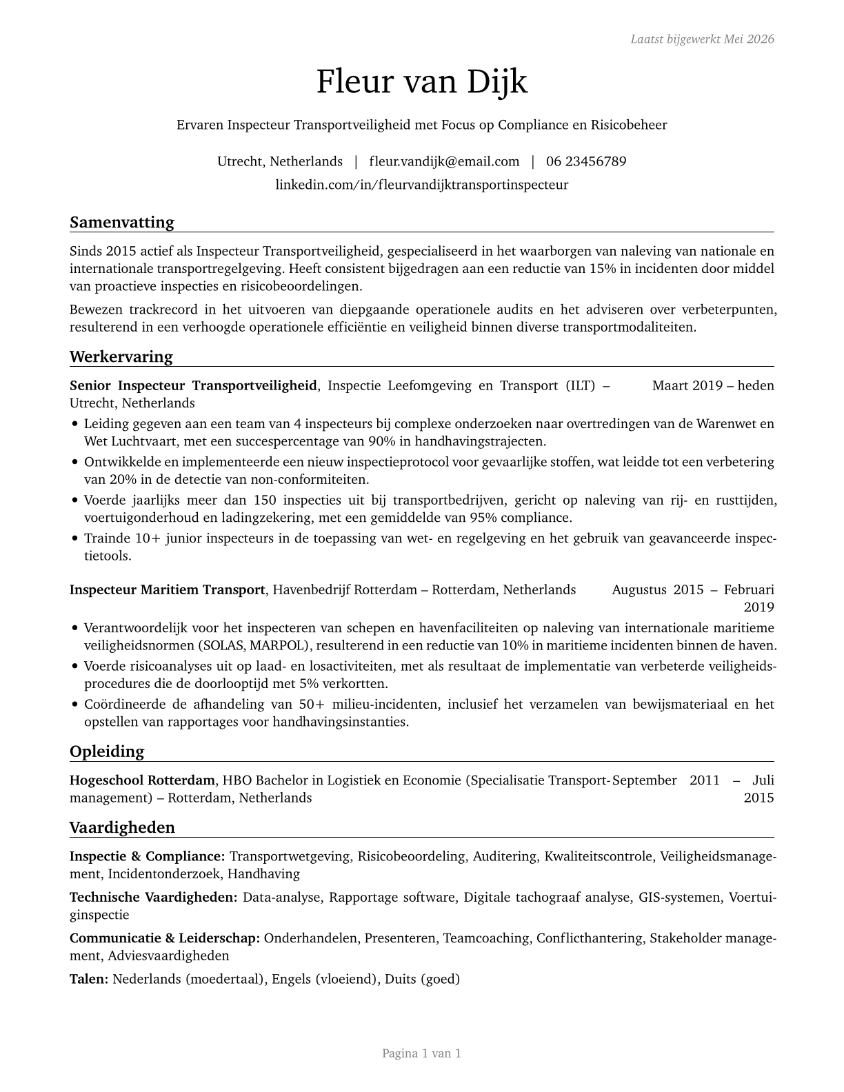 Transportation Inspectors CV in Dutch — page 1