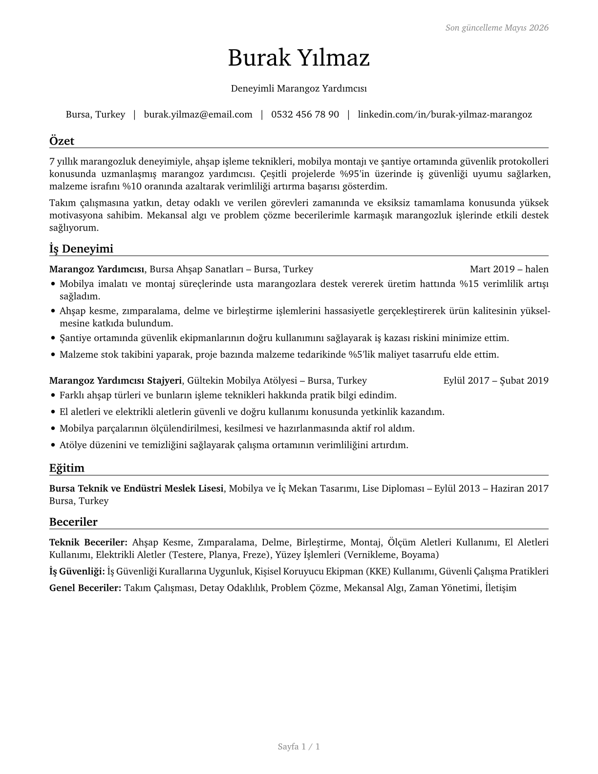 Helpers--Carpenters CV in Turkish — page 1