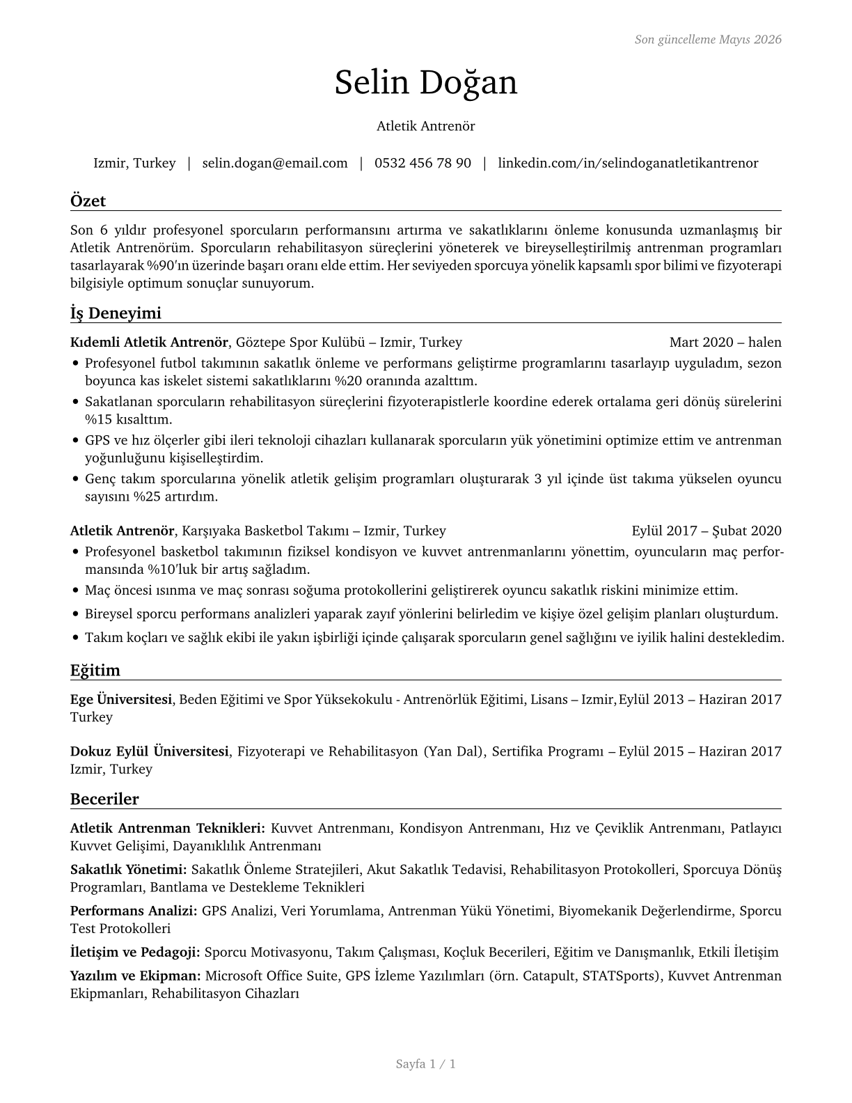 Athletic Trainers CV in Turkish — page 1