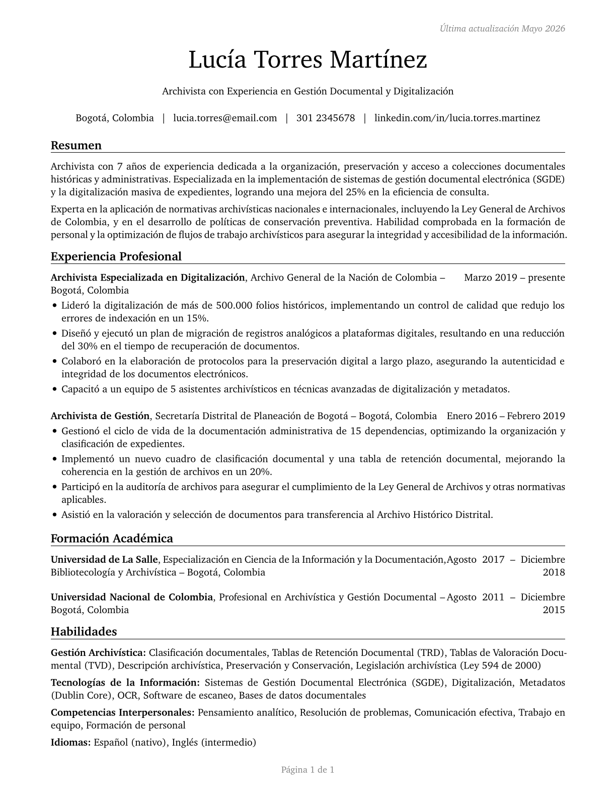 Archivists CV in Spanish — page 1