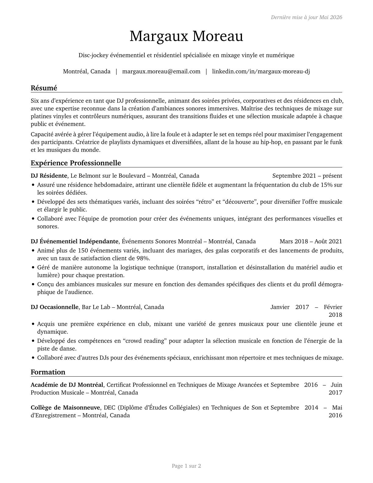 Disc Jockeys, Except Radio CV in French — page 1