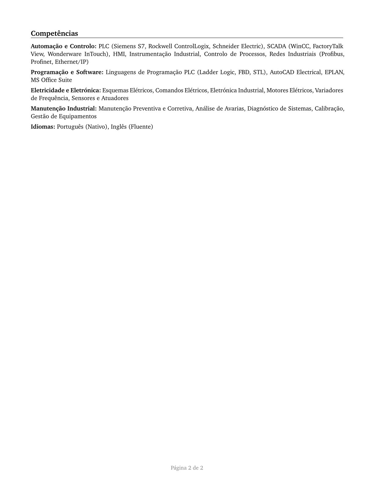 Engineering Technologists and Technicians, Except Drafters, All Other CV in Portuguese — page 2