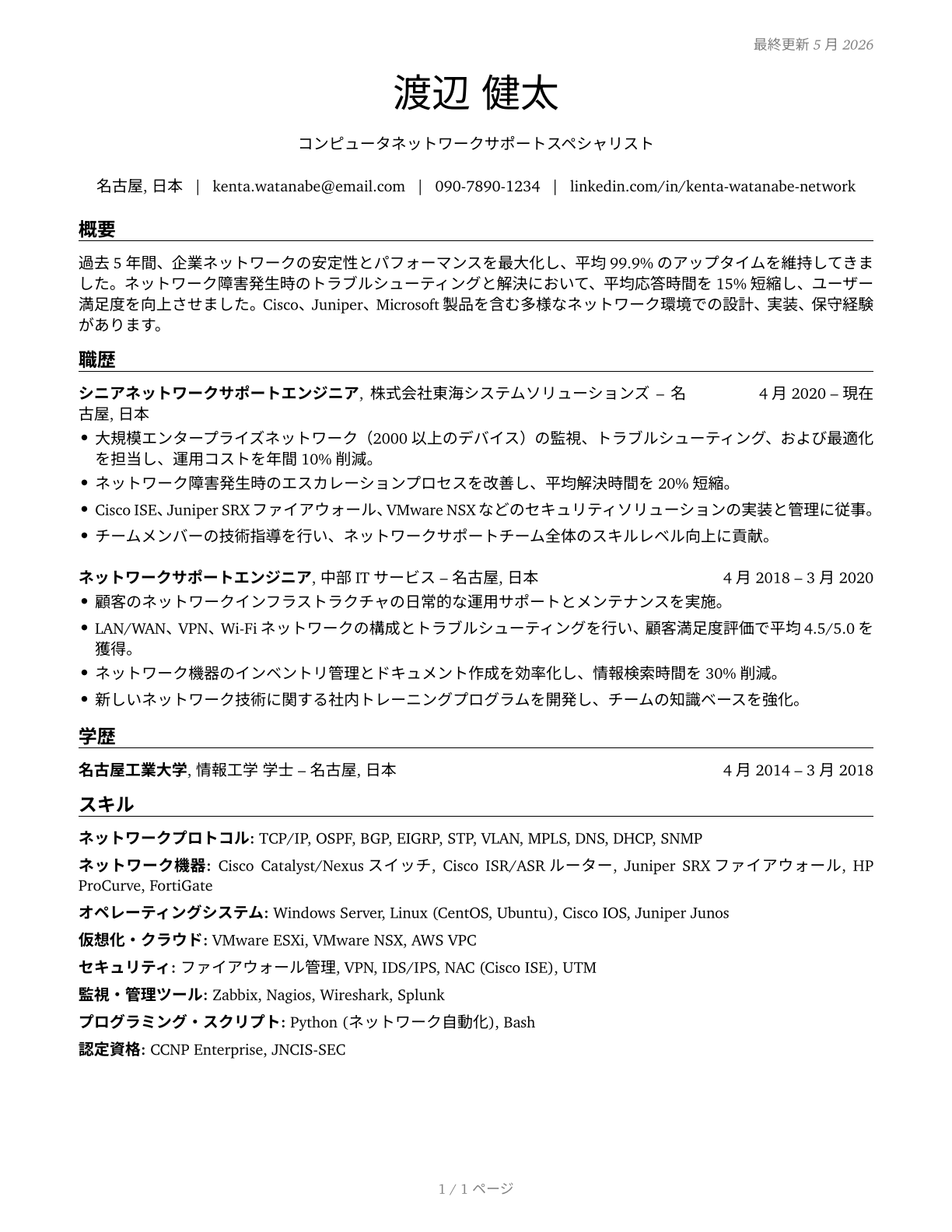 Computer Network Support Specialists CV in Japanese — page 1