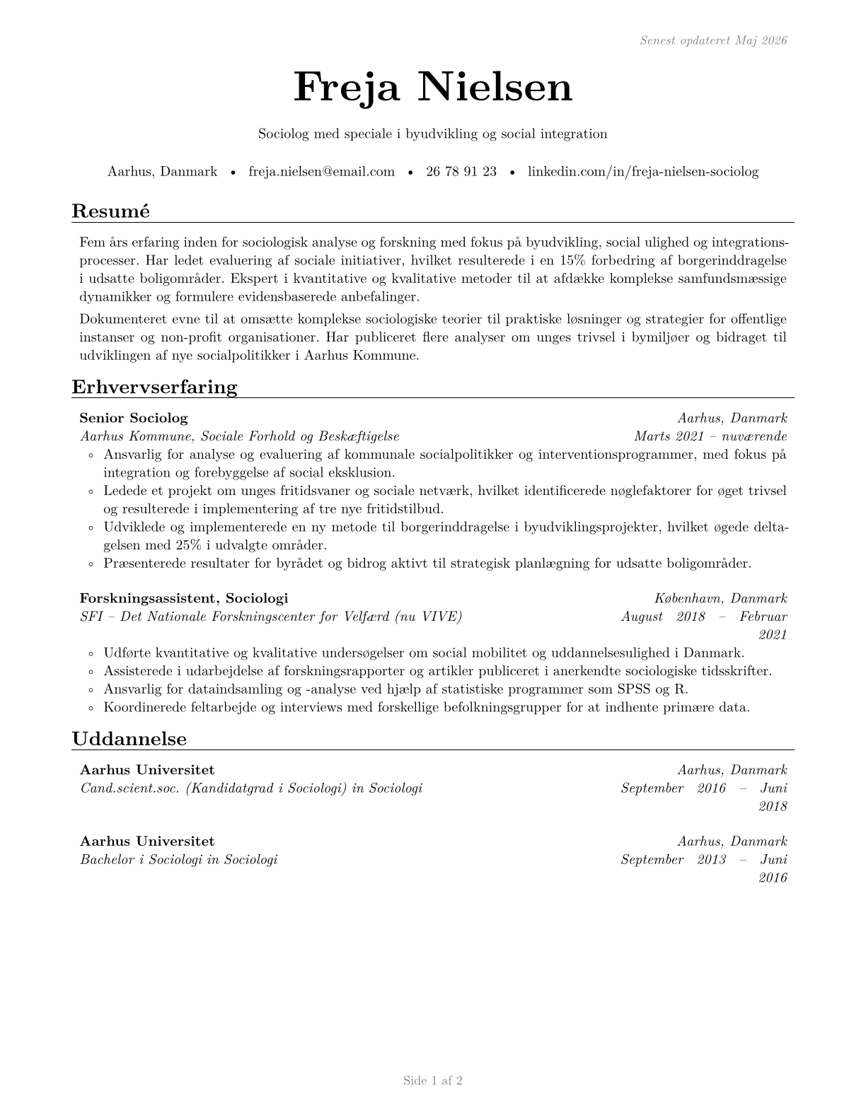 Sociologists CV in Danish — page 1
