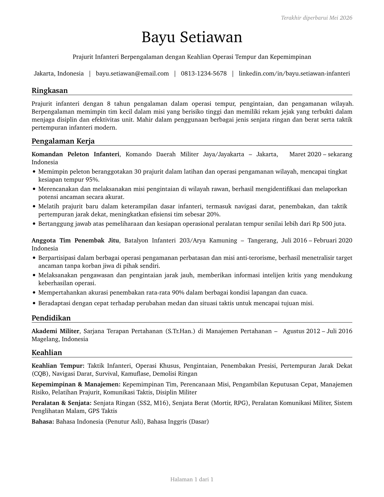 Infantry CV in Indonesian — page 1