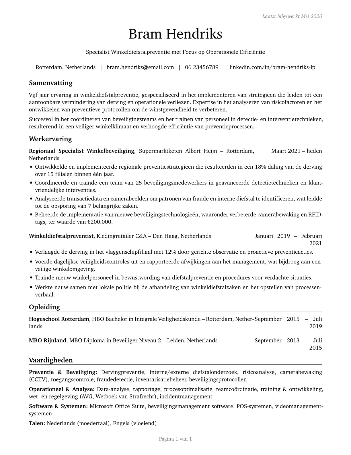 Retail Loss Prevention Specialists CV in Dutch — page 1