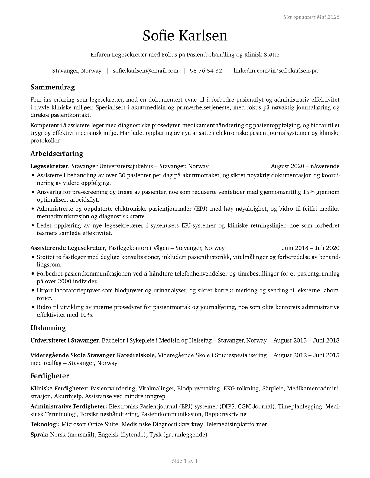 Physician Assistants CV in Norwegian_bokmal — page 1