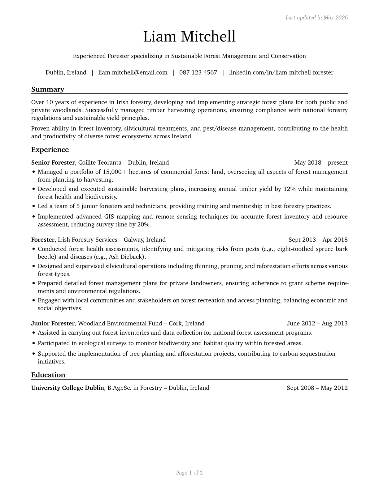 Foresters CV in English — page 1