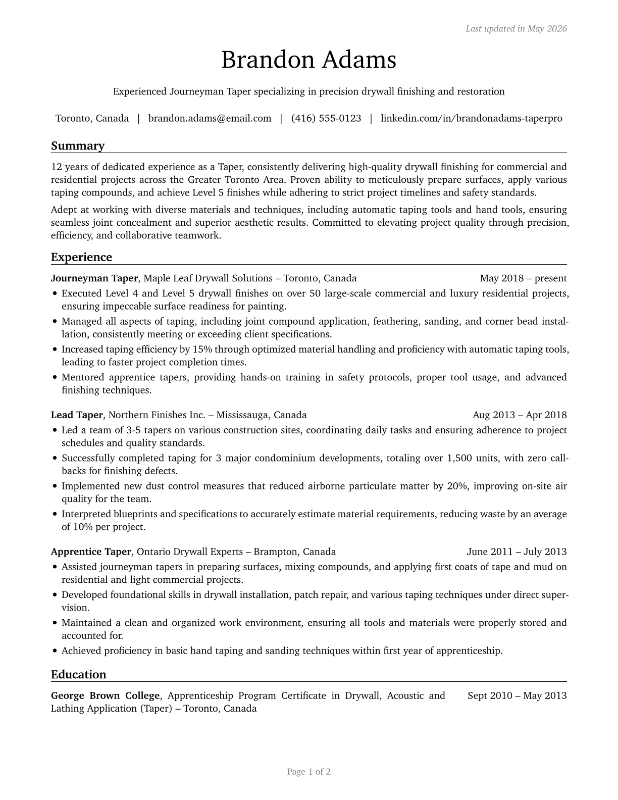Tapers CV in English — page 1