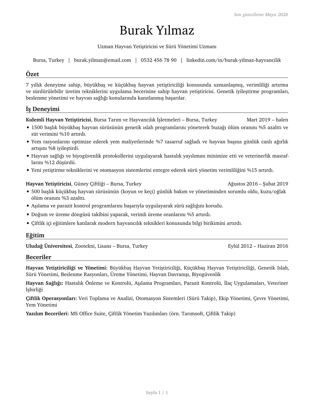 Animal Breeders CV in Turkish — page 1