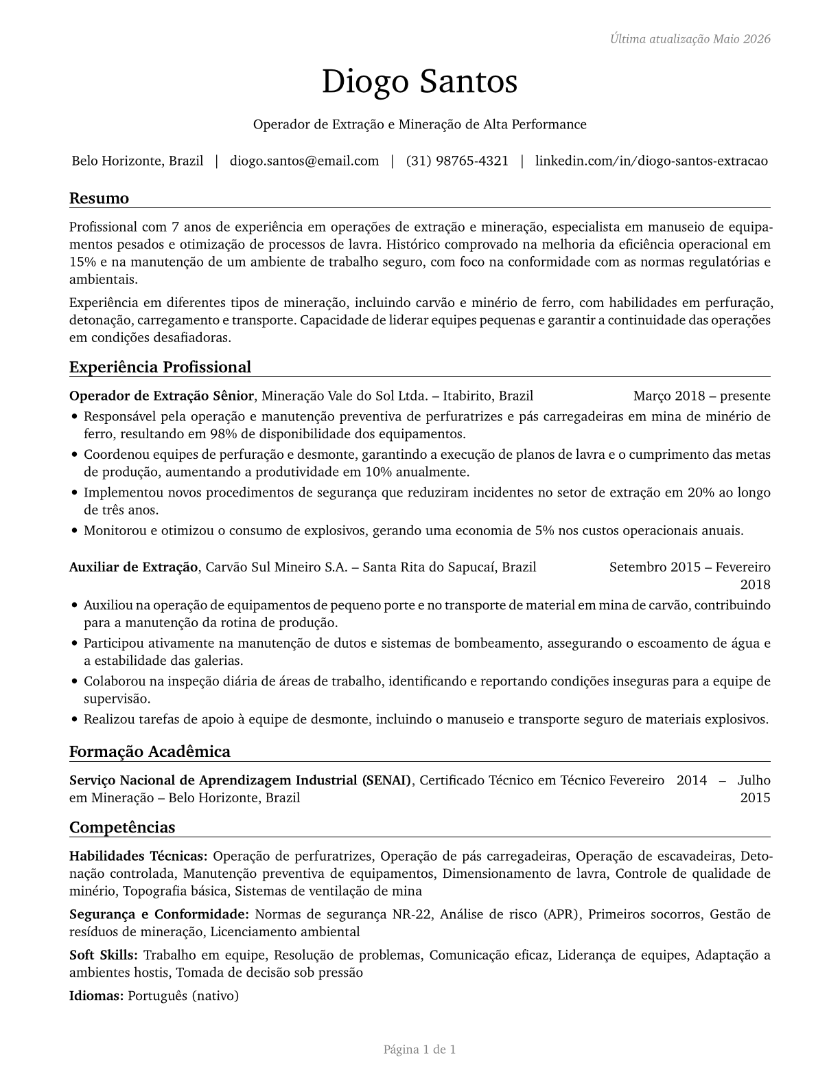 Helpers--Extraction Workers CV in Portuguese — page 1
