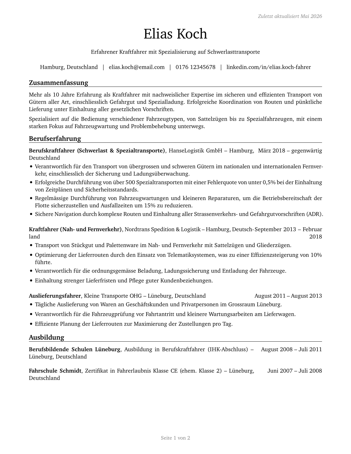 Motor Vehicle Operators, All Other CV in German — page 1