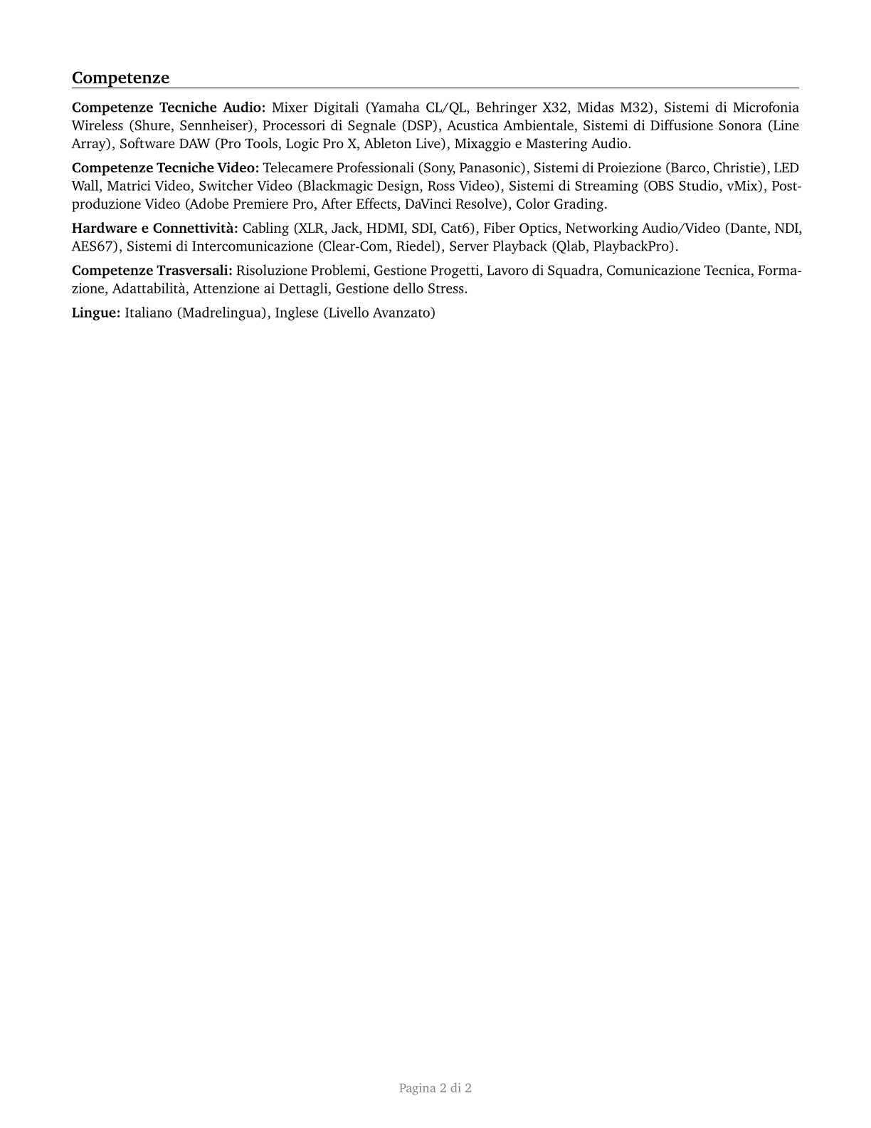 Audio and Video Technicians CV in Italian — page 2
