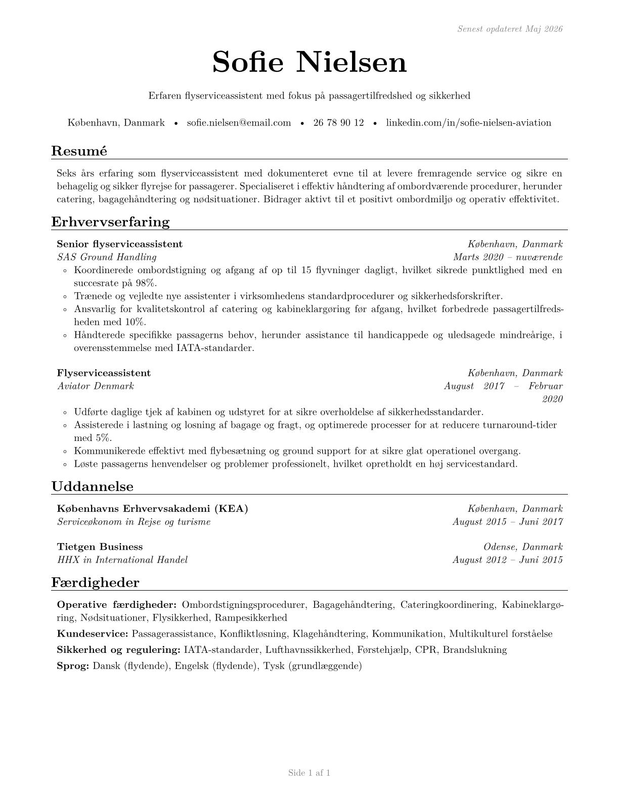 Aircraft Service Attendants CV in Danish — page 1