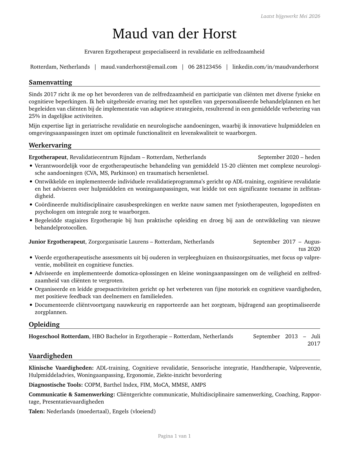 Occupational Therapists CV in Dutch — page 1