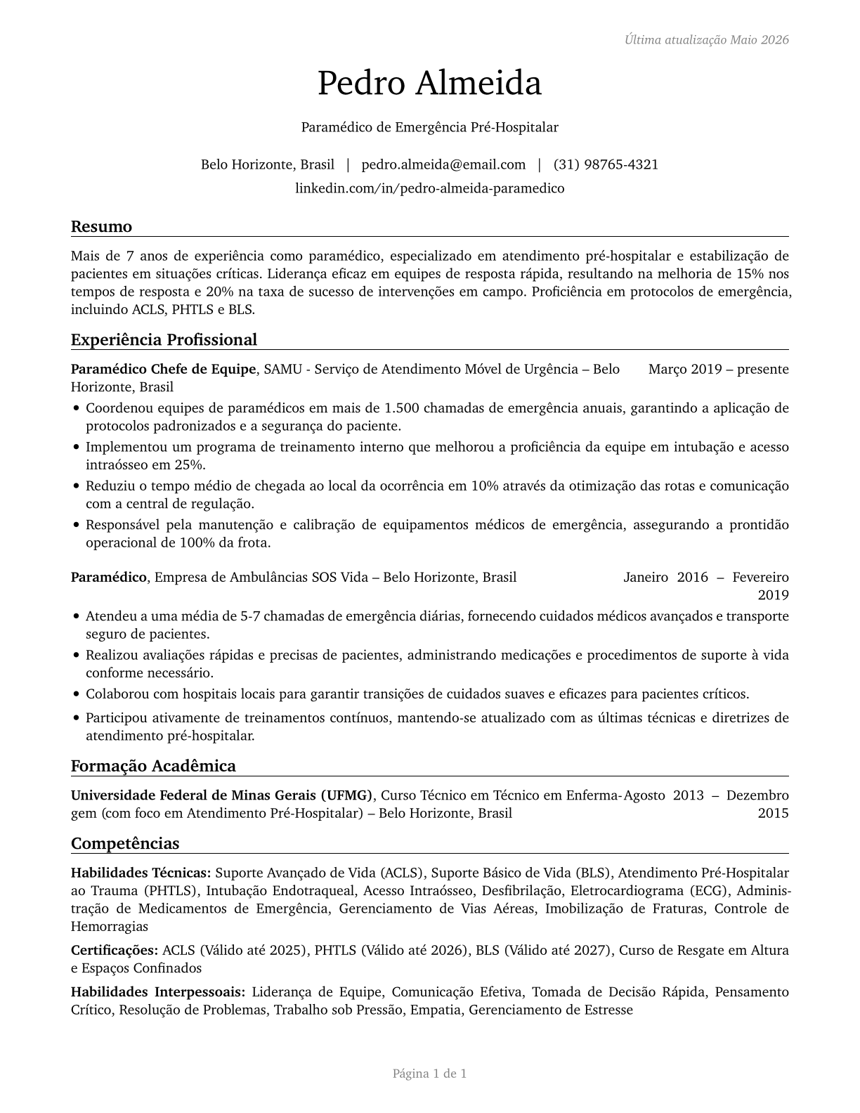 Paramedics CV in Portuguese — page 1
