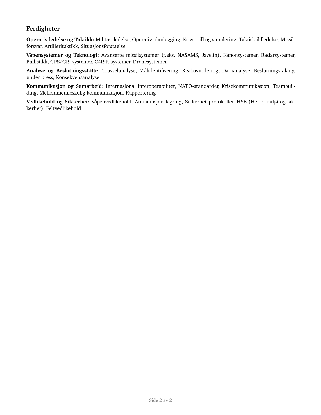 Artillery and Missile Officers CV in Norwegian_bokmal — page 2