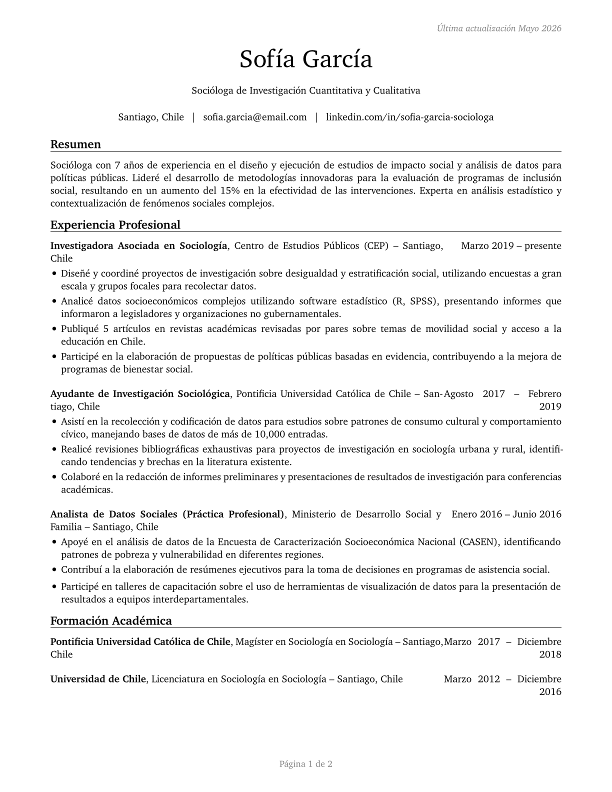 Sociologists CV in Spanish — page 1