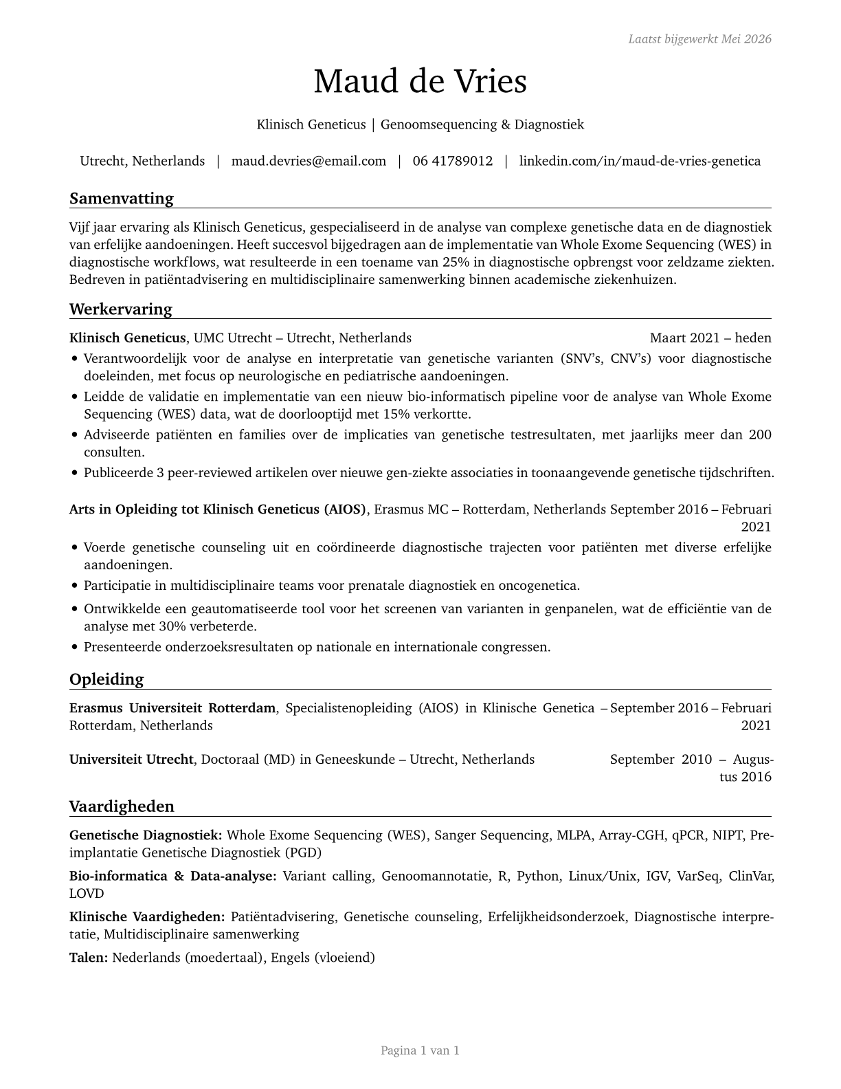 Geneticists CV in Dutch — page 1