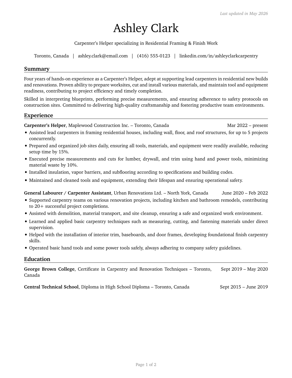 Helpers--Carpenters CV in English — page 1