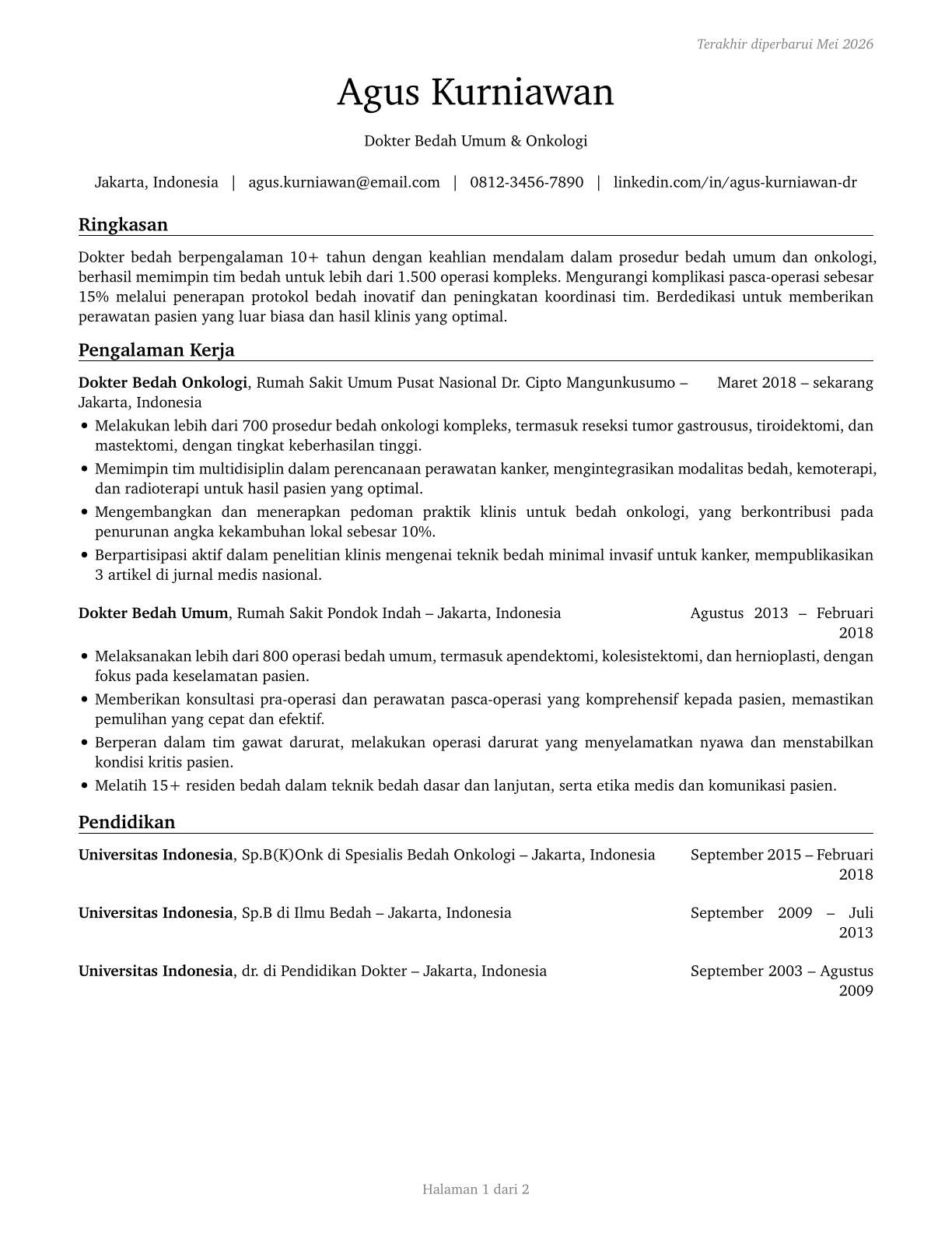 Surgeons, All Other CV in Indonesian — page 1