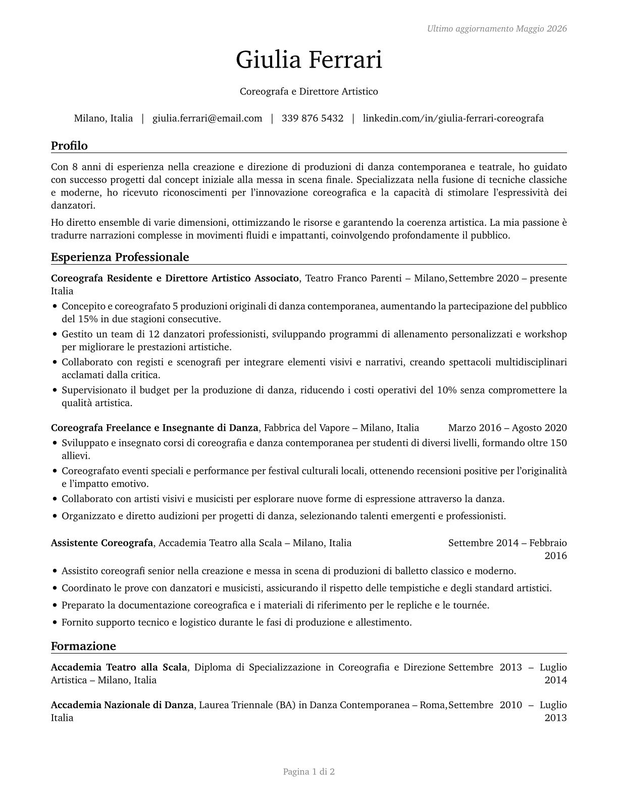Choreographers CV in Italian — page 1