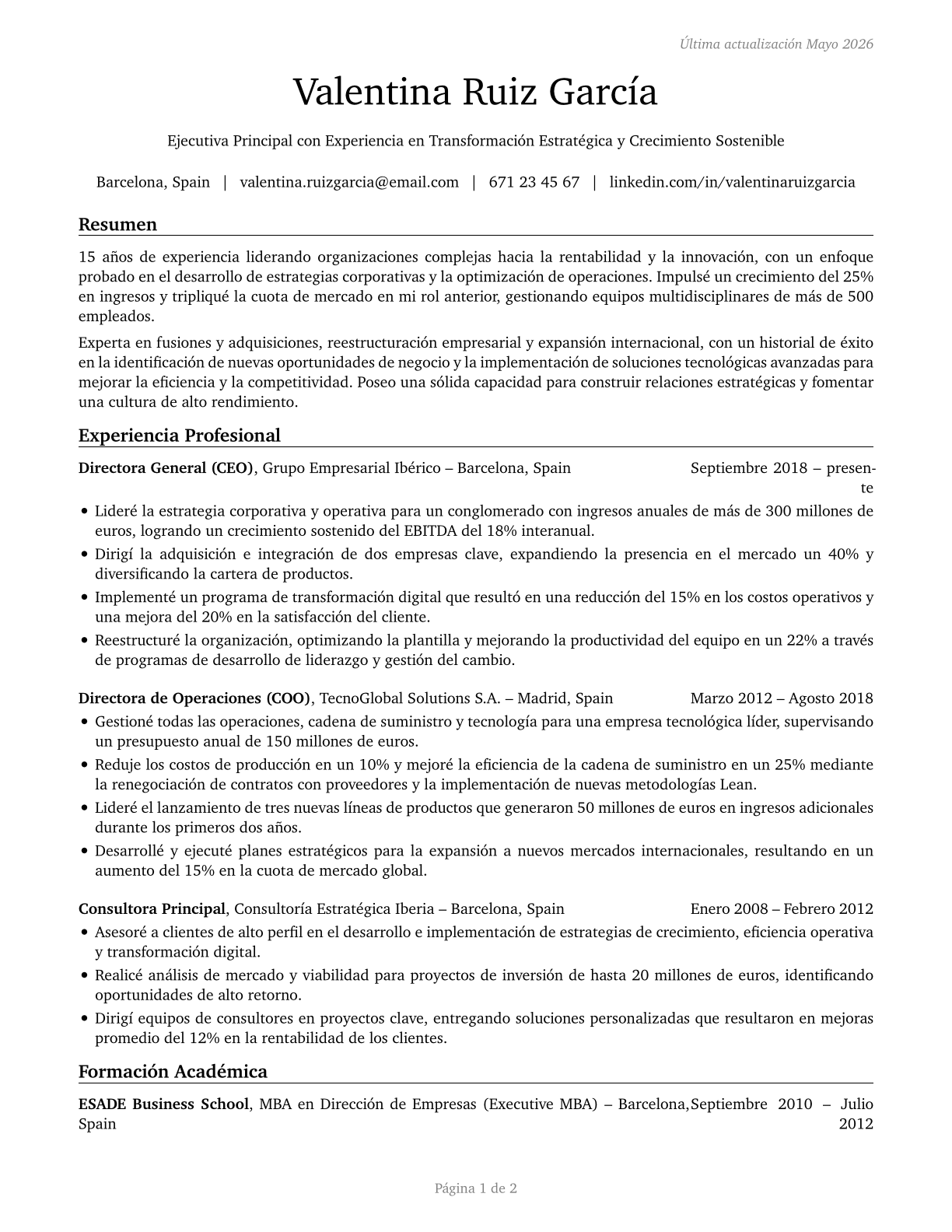 Chief Executives CV in Spanish — page 1