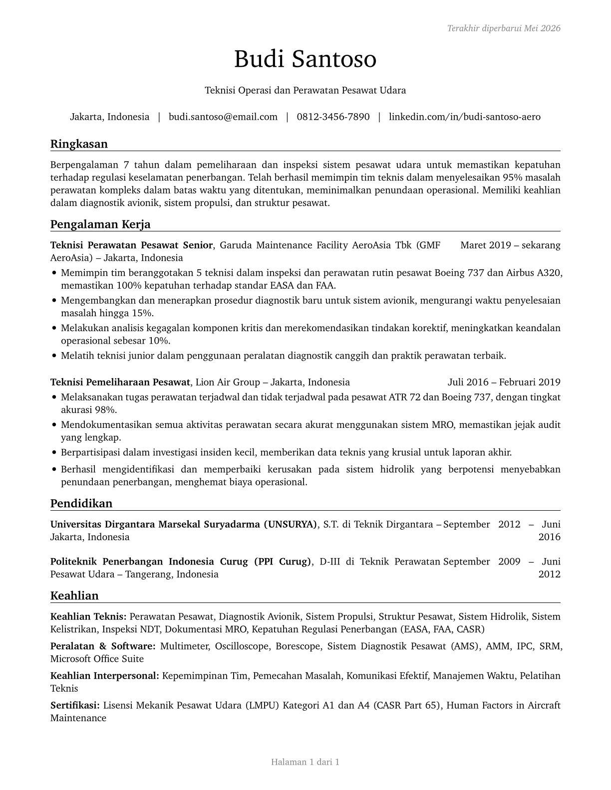 Aerospace Engineering and Operations Technologists and Technicians CV in Indonesian — page 1
