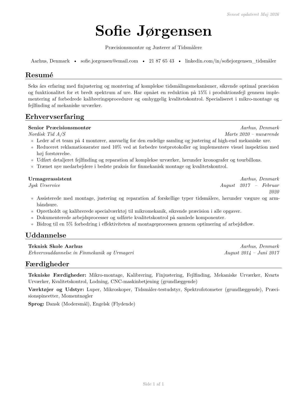 Timing Device Assemblers and Adjusters CV in Danish — page 1